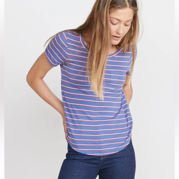 Marine Layer Tops - Marine Layer Striped T-shirt Red White Blue open crewneck 33343